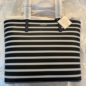 NWT Kate Spade leather navy & light blue striped tote